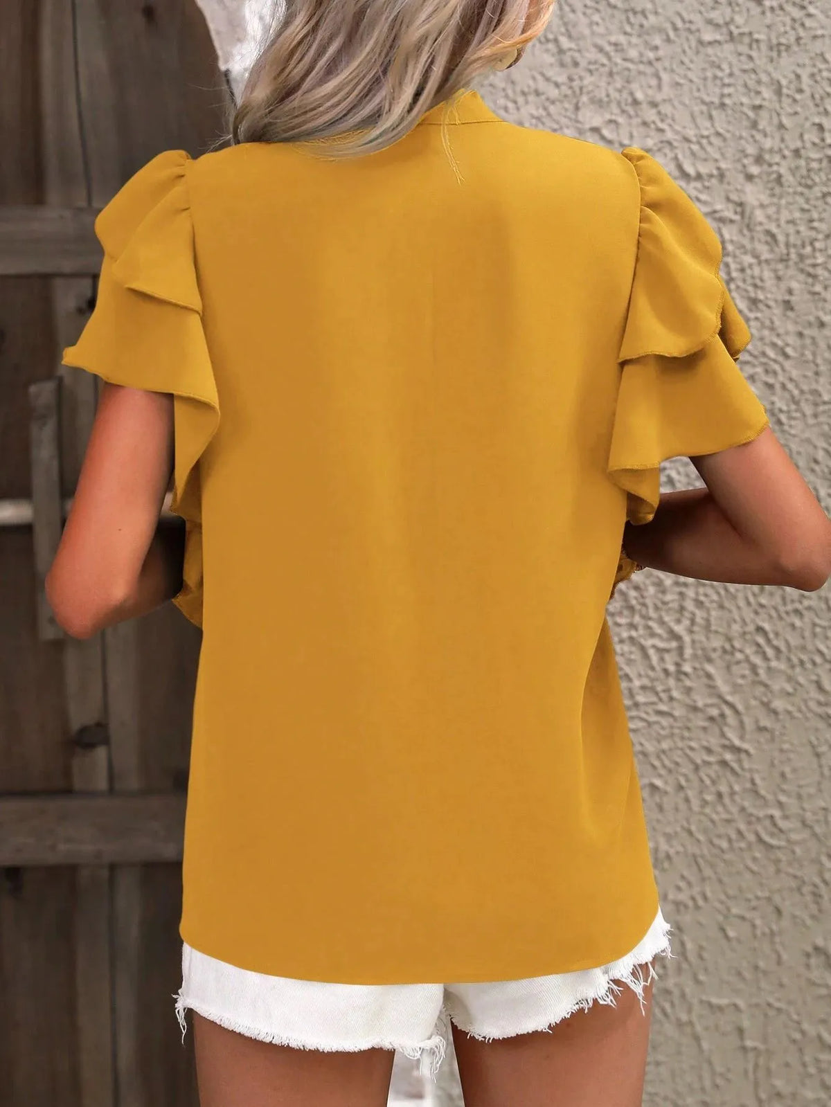 Ruffle Sleeve Notched Blouse (24)