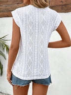 Eyelet Round Neck Cap Sleeve Top (5)