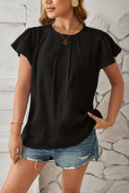 Round Neck Keyhole Cap Sleeve T-shirt (11)