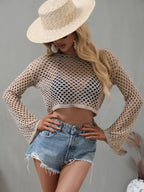 Openwork Flare Sleeve Cropped Cover Up (17)