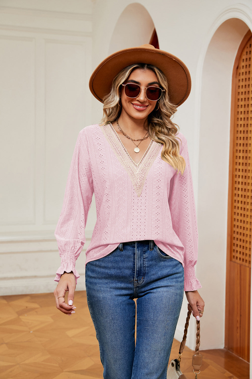 Contrast Flounce Sleeve Blouse (3)