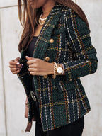 Full Size Plaid Tweed Double-breasted Blazer Plus (8)
