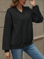 V-neck Long Sleeve Dropped Shoulder Sweatshirt (15)