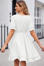 Swiss Dot Frill Trim Flounce Sleeve V-neck Dress (6)