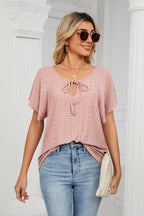 Eyelet Tie-neck Flutter Sleeve Top (3)