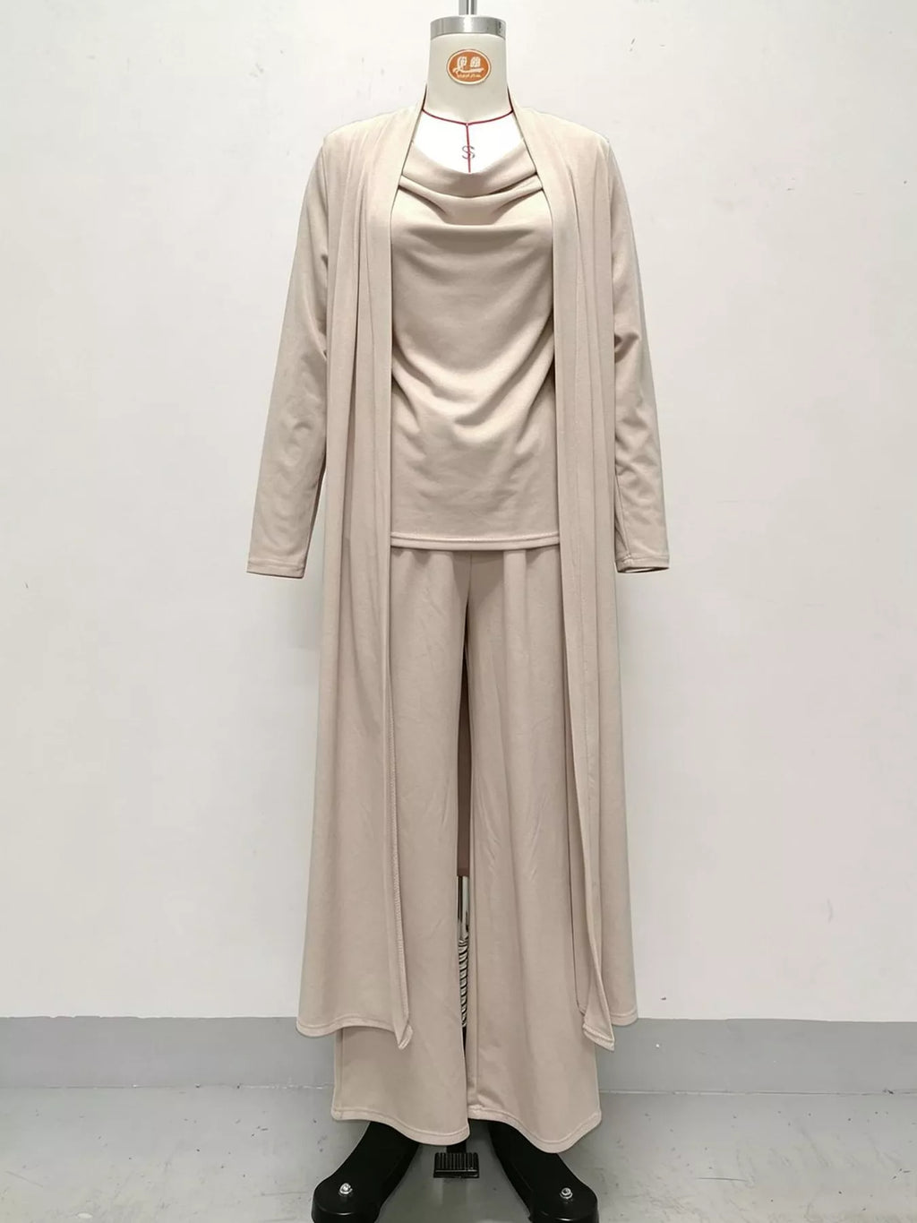 Full Size Cowl Neck Top Cardigan Pants Set Plus (4)