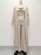 Full Size Cowl Neck Top Cardigan Pants Set Plus (4)