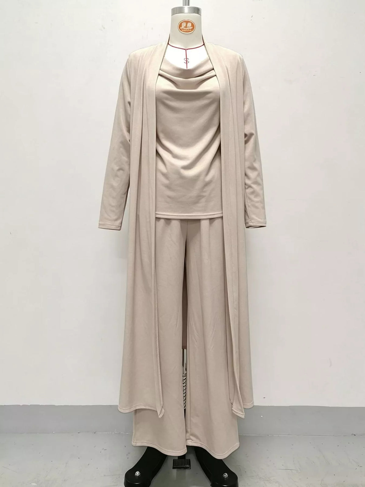 Full Size Cowl Neck Top Cardigan Pants Set Plus (4)