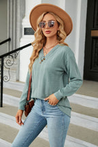 Decorative Button V-neck Long Sleeve T-shirt (5)