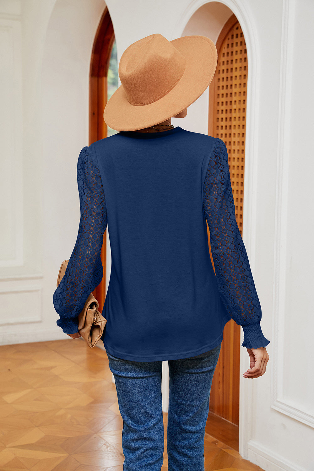 Contrast V-neck Long Sleeve Blouse (20)