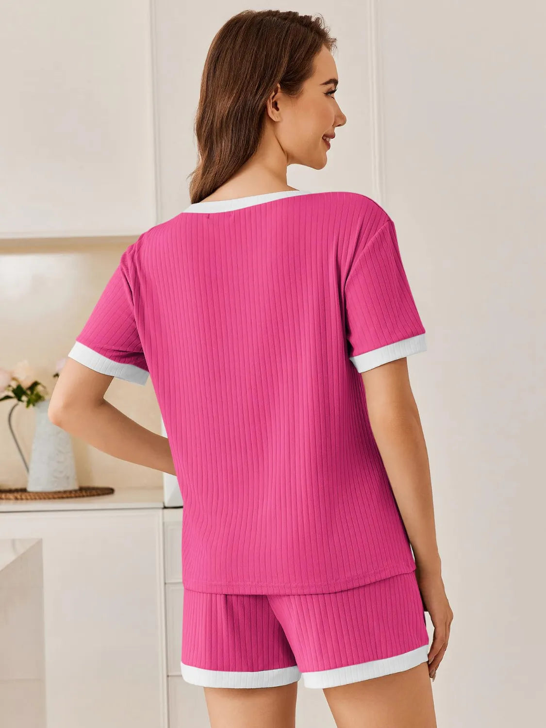 Ribbed Round Neck Top Shorts Set (4)