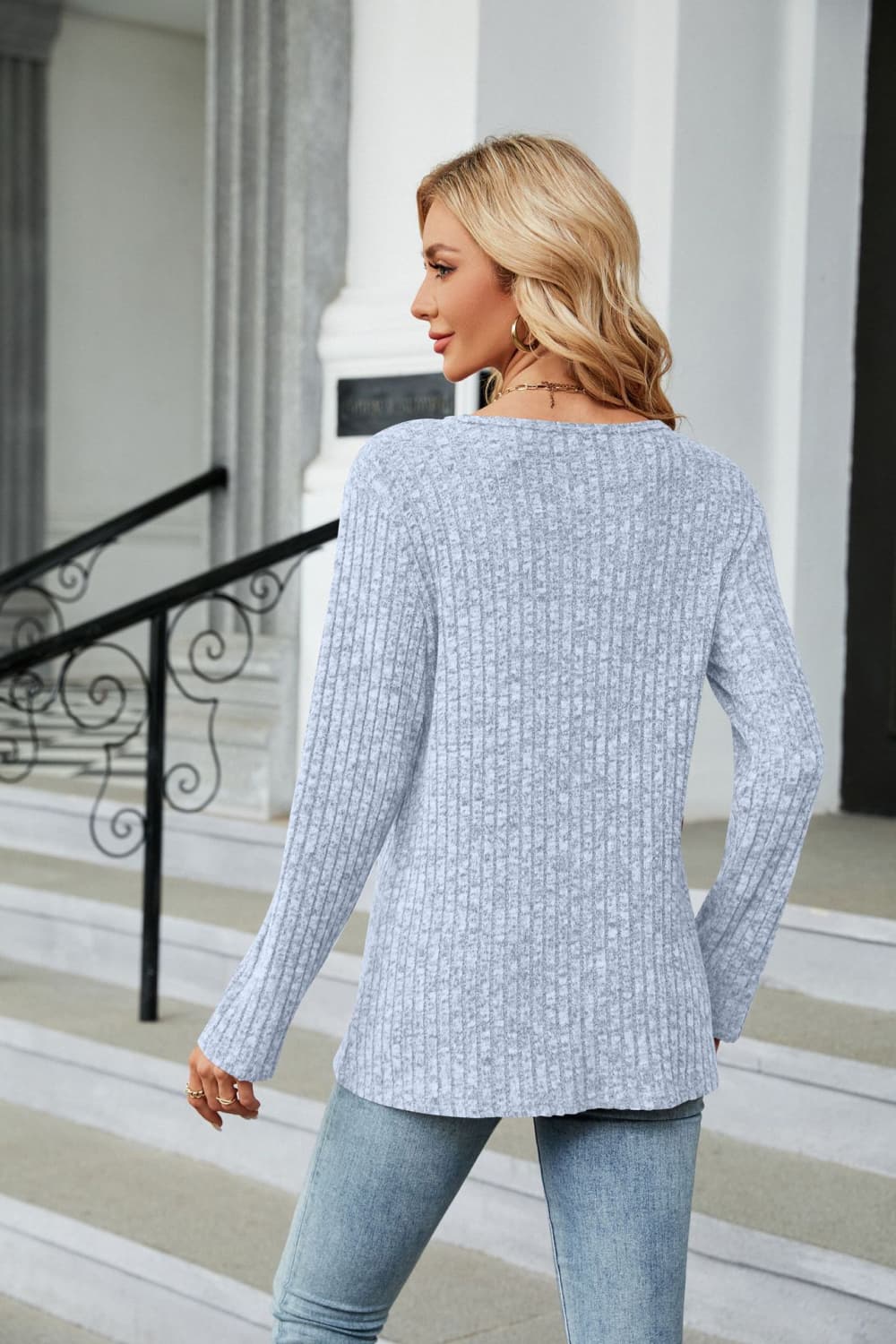 Buttoned Long Sleeve Slit Top (6)
