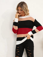 Striped Round Neck Dropped Shoulder Sweater (8)