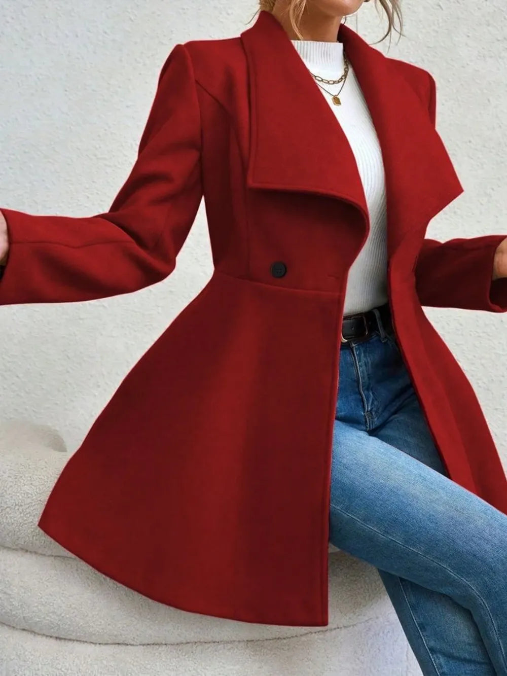 Collared Neck Button Up Long Sleeve Coat (2)
