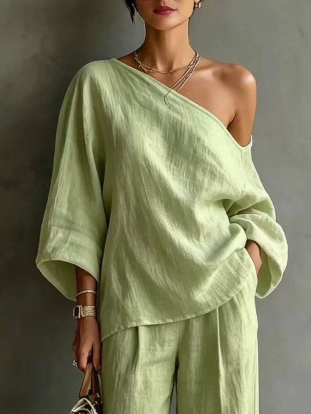 One Shoulder Top Wide Leg Pants Set (17)