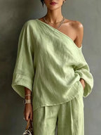 One Shoulder Top Wide Leg Pants Set (17)