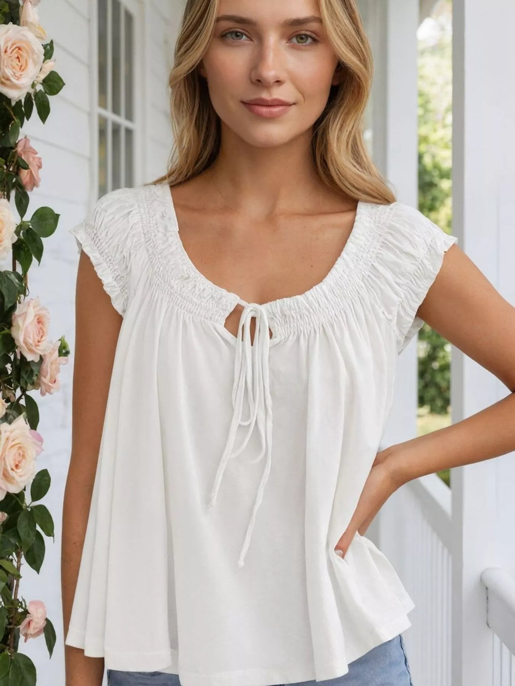 Tie Front Solid Color Blouse (3)