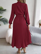 Mock Neck Pleated Midi Dress (19)