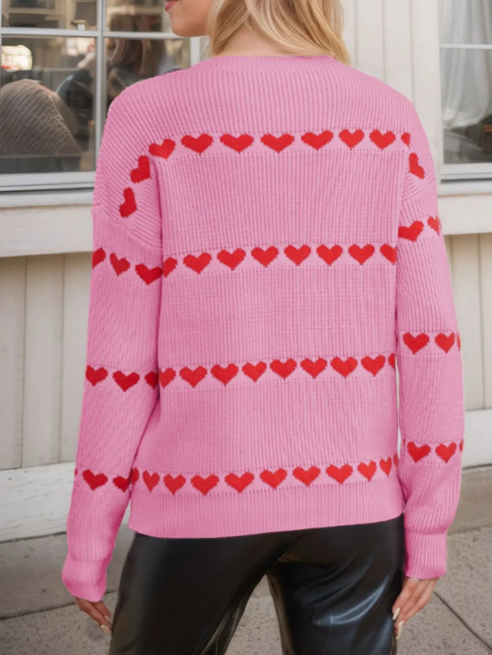Heart Round Neck Long Sleeve Sweater (5)