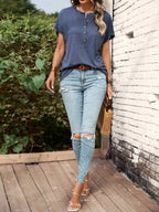 Half Button Short Sleeve Top (17)