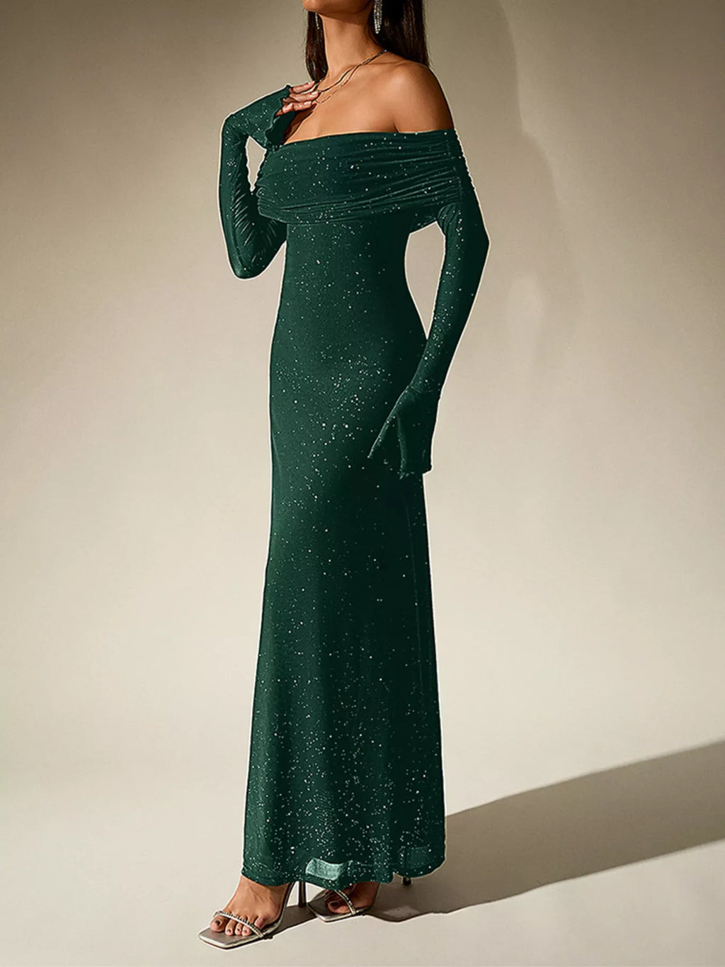Glitter Off-shoulder Maxi Dress (9)