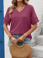 V-neck Hollow-out Sleeve T-shirt (18)