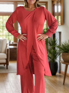 Full Size Slit Round Neck Long Sleeve Top Pants Set (3)