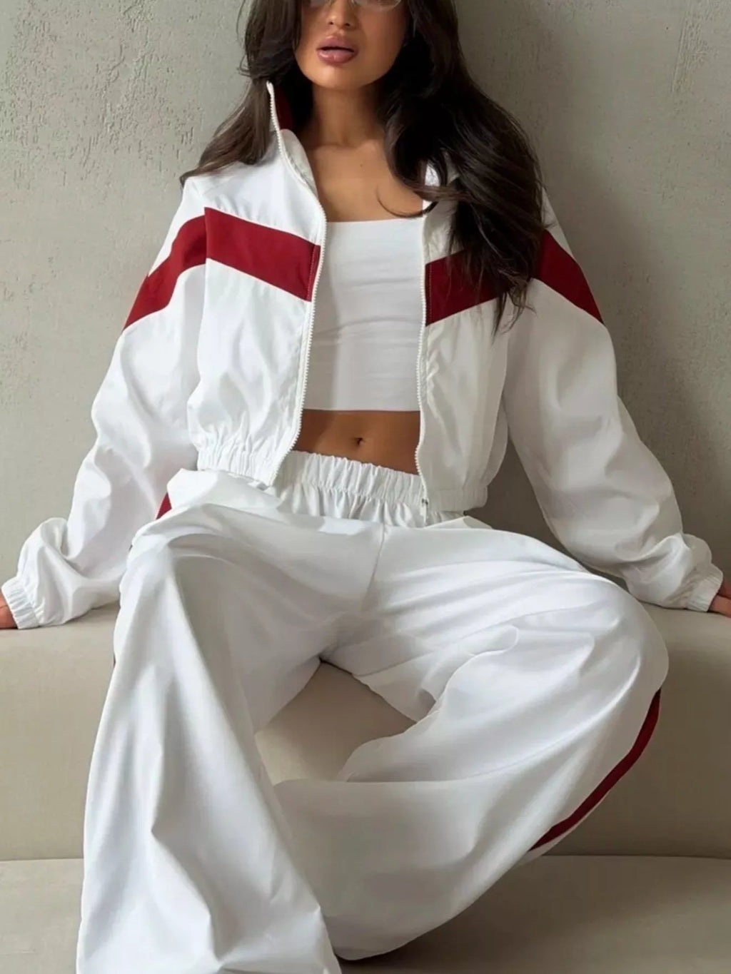 Block Zip Up Outerwear Pants Set (13)