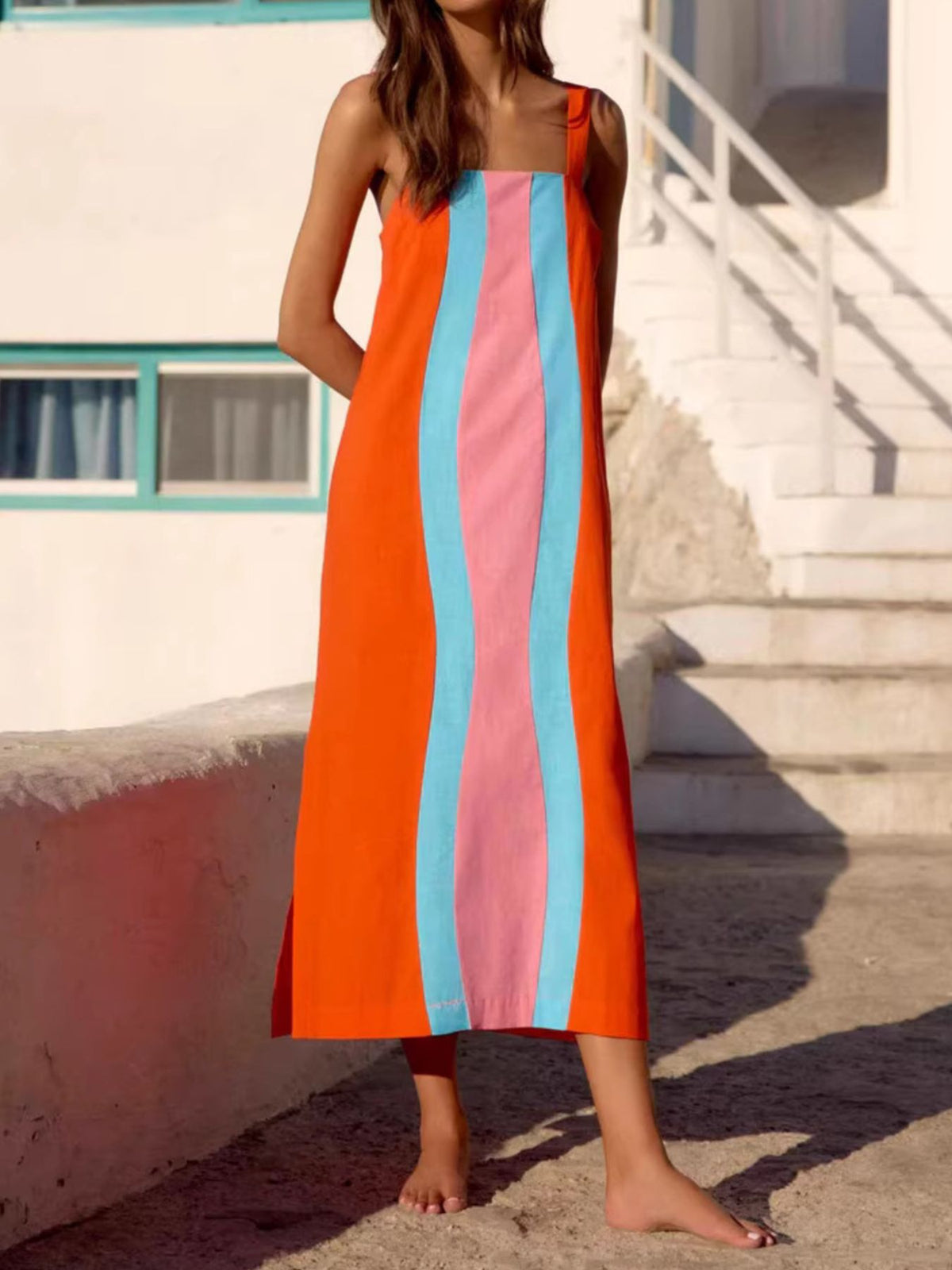 Striped Wide Strap Midi Dress (9)