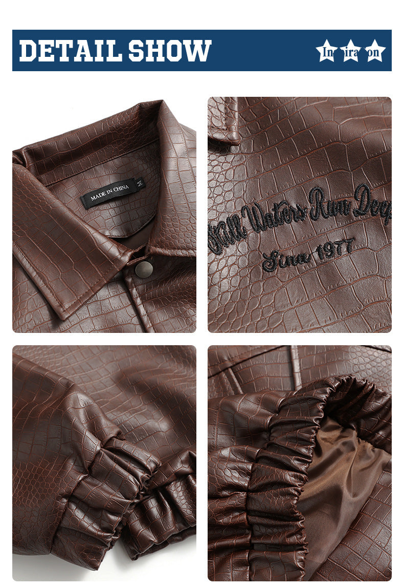 Leather Jacket Lapel Loose Retro Top photo 2