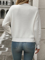 Cable-knit Round Neck Long Sleeve Sweater (2)