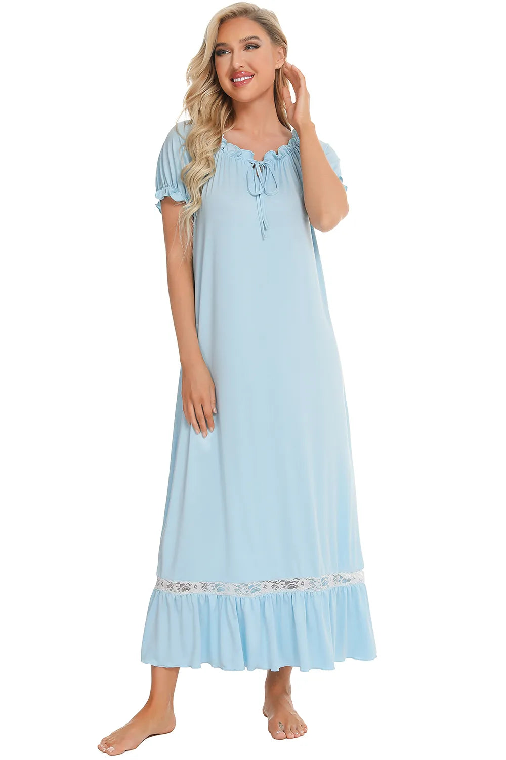 Lace Detail Short Sleeve Lounge Dress (3)