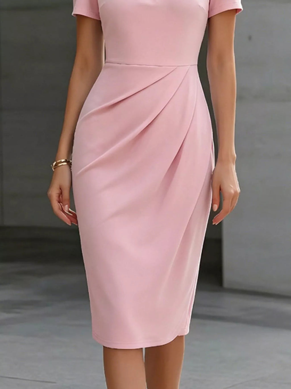 Ruched Short Sleeve Midi Dress (3)
