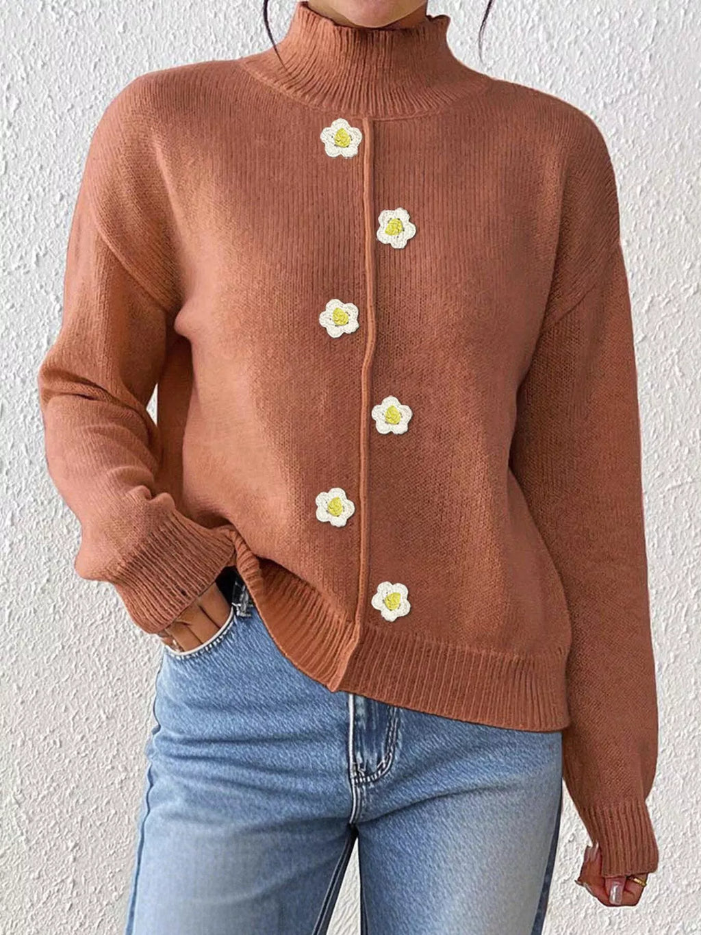 Floral Applique Turtleneck Sweater (15)