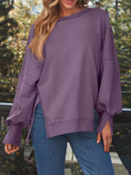 Side Slit Long Sleeve Oversized Sweatshirt (30)