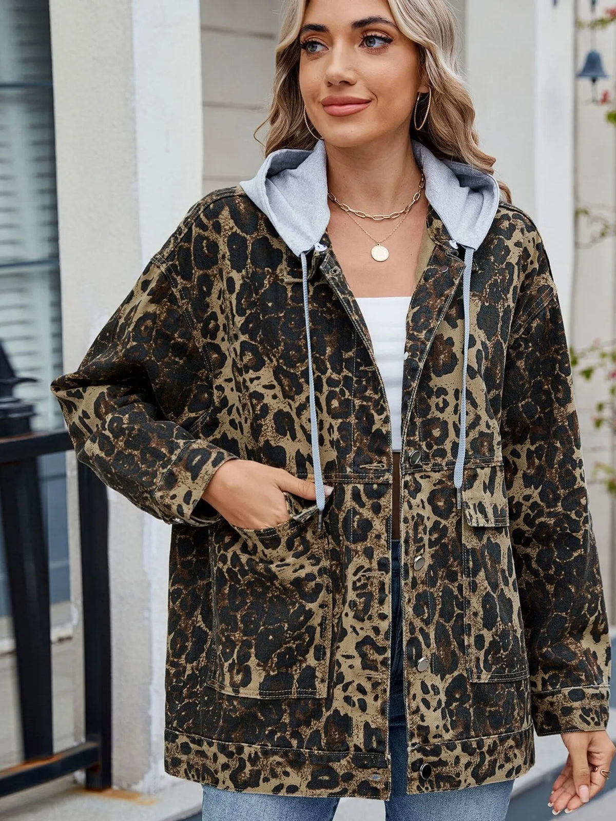 Oversized Button Up Denim Jacket Hood (19)