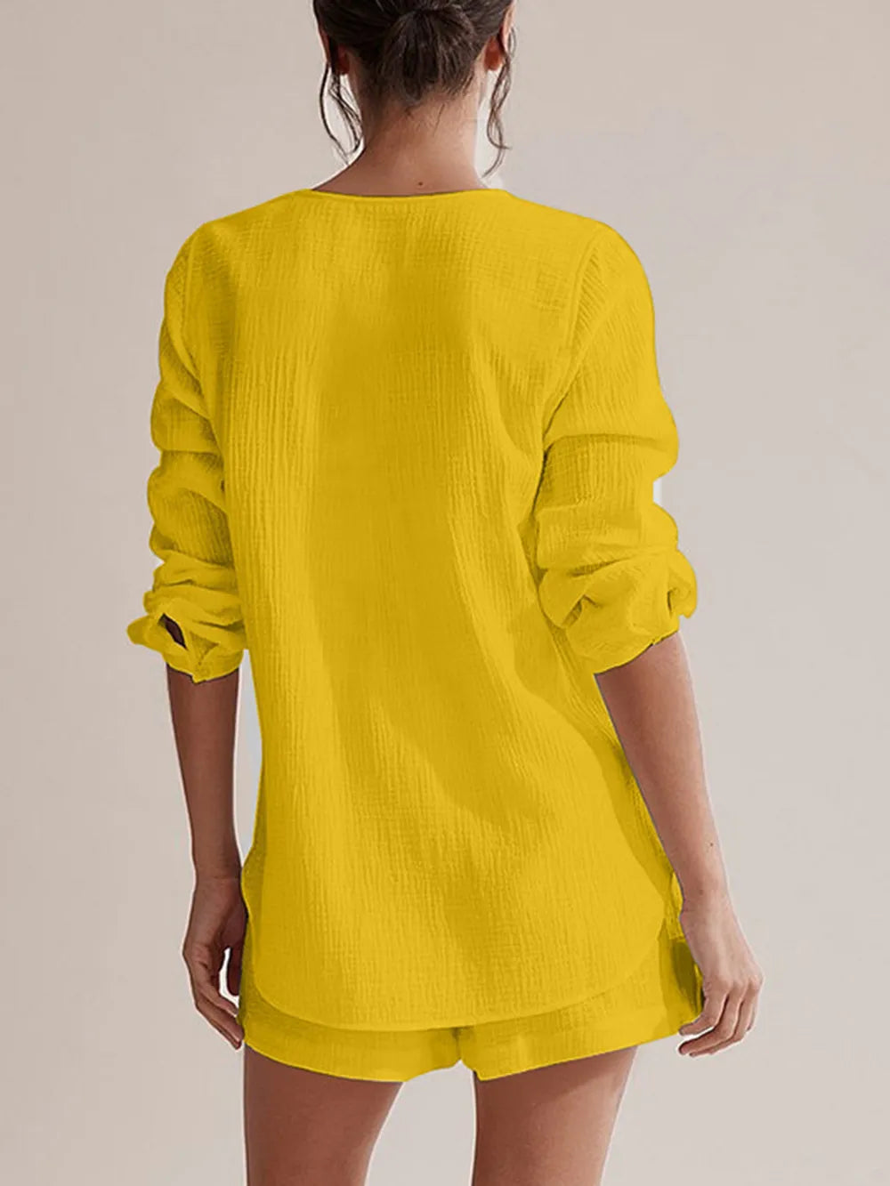 Notched Long Sleeve Top Shorts Set (11)