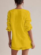 Notched Long Sleeve Top Shorts Set (11)