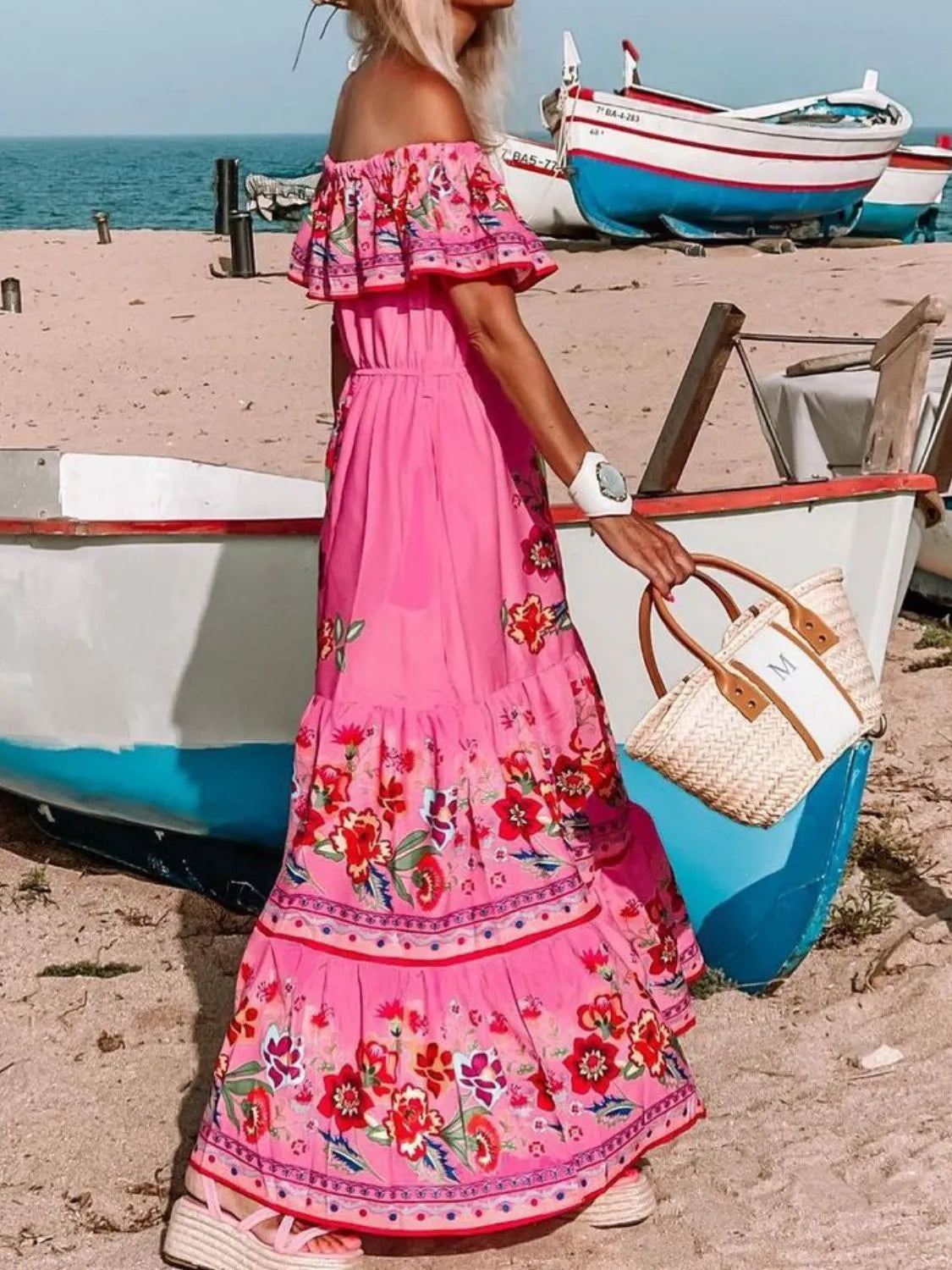 Floral Off Shoulder Ruffle Maxi Dress (19)
