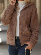 Textured Knit Zip-up Hooded Outerwear (3)
