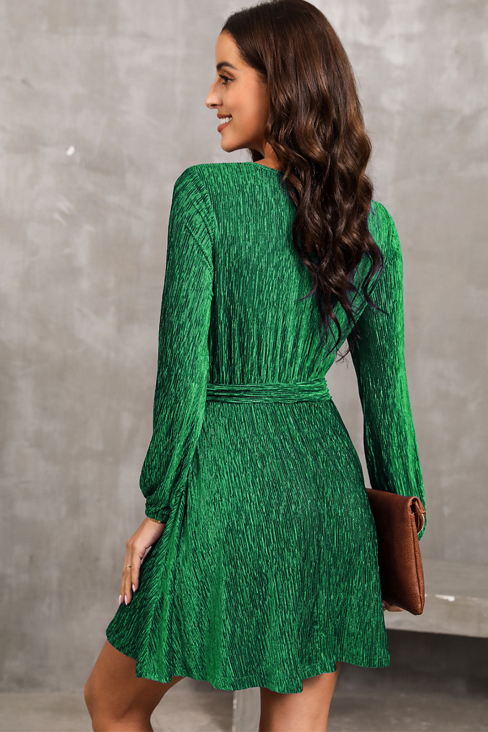 Round Neck Tie Front Long Sleeve Dress (12)