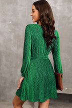 Round Neck Tie Front Long Sleeve Dress (12)