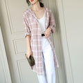 Mid-length Cotton Cardigan Plaid Loose Sunscreen Shirt variant CJCS119057101AZ|CJCS119057102BY|CJCS119057103CX|CJCS119057104DW