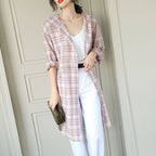 Mid-length Cotton Cardigan Plaid Loose Sunscreen Shirt variant CJCS119057101AZ|CJCS119057102BY|CJCS119057103CX|CJCS119057104DW