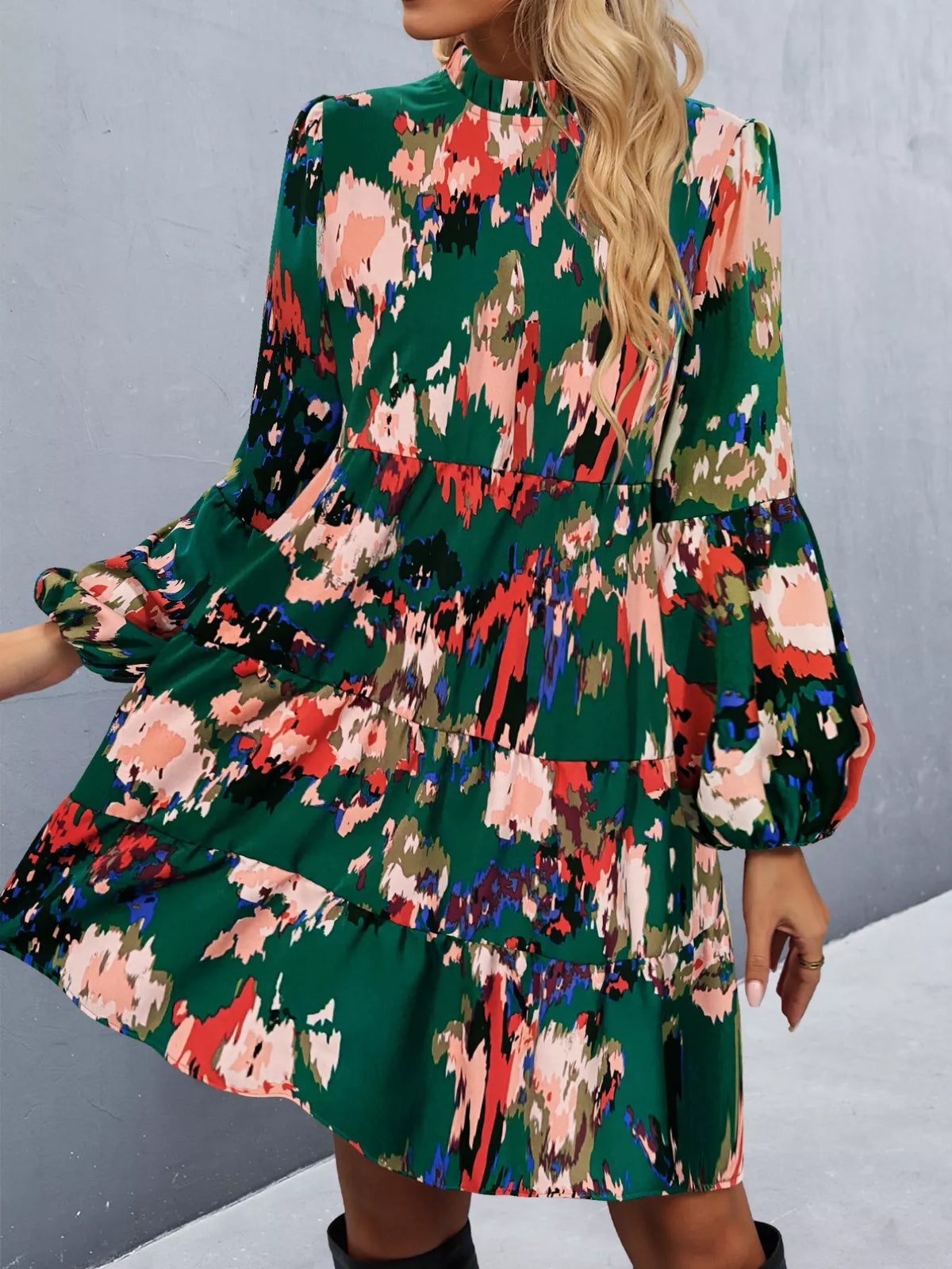 Printed Balloon Sleeve Mini Dress (12)