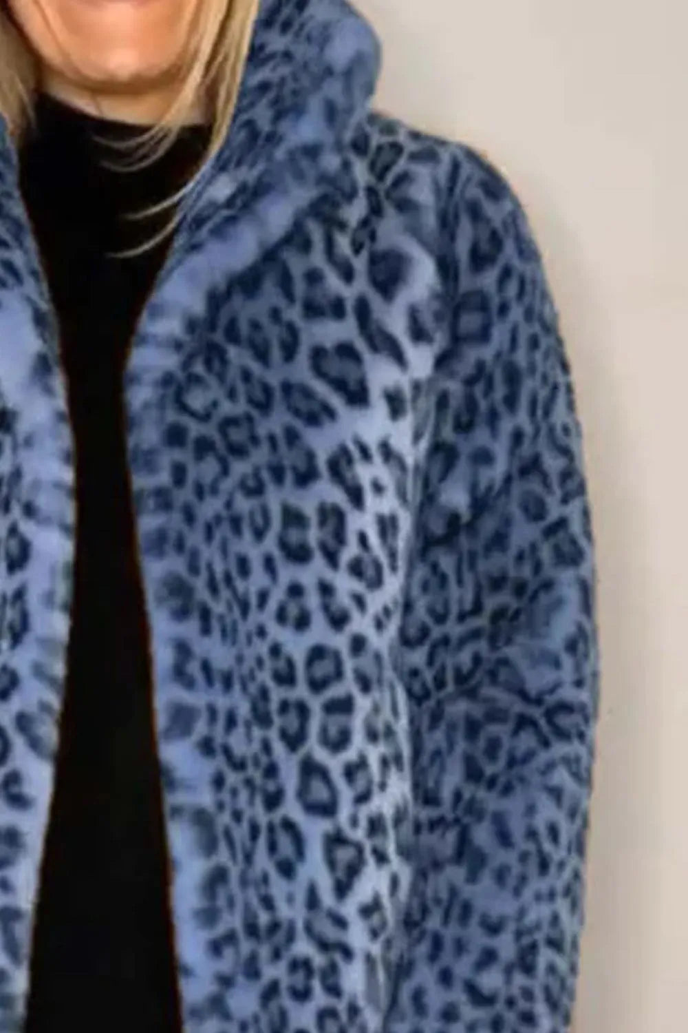 Full Size Leopard Furry Collared Neck Long Sleeve Coat (9)