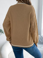 Cable Knit V-neck Long Sleeve Sweater (8)
