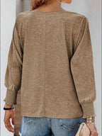 Round Neck Smocked Lantern Sleeve T-shirt (4)
