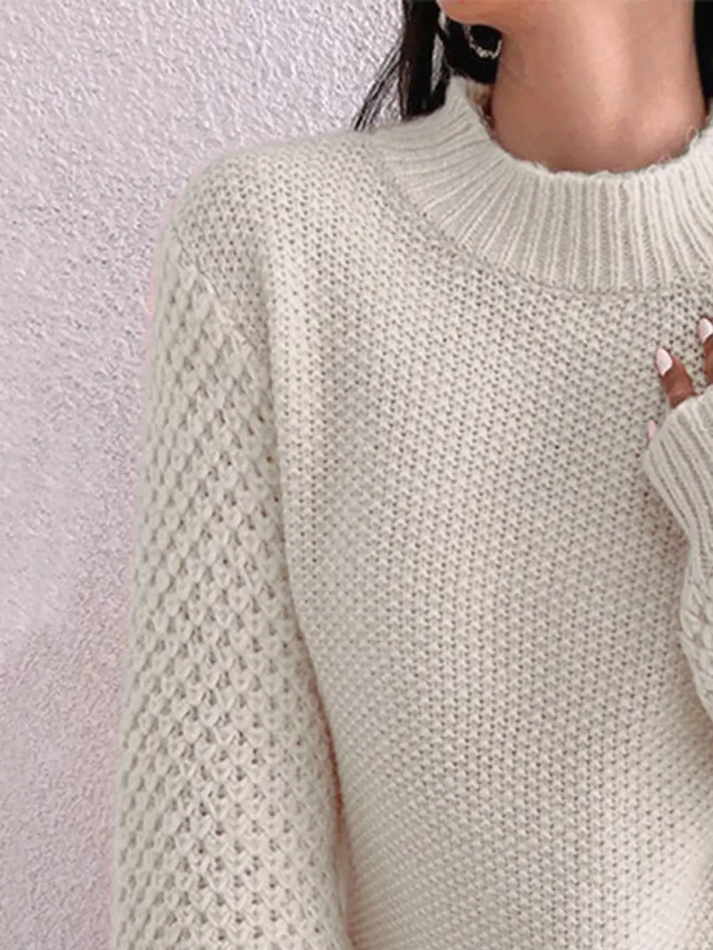 Openwork Mock Neck Long Sleeve Sweater (12)