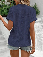 Openwork Notched Short Sleeve Blouse (15)